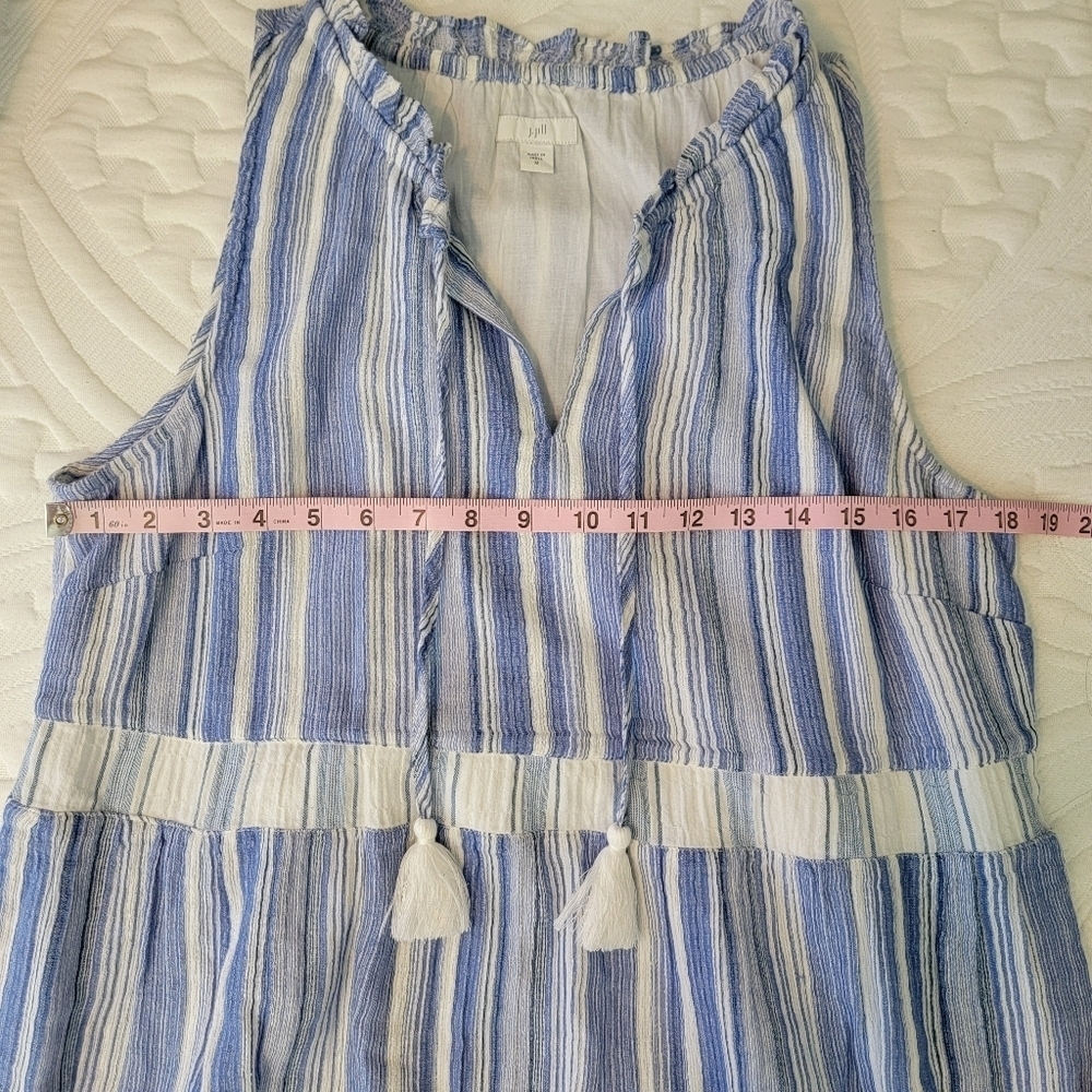 J Jill 100% Cotton Blue White Striped Sleeveless Tiered Dress With Tassels Med - Picture 11 of 12